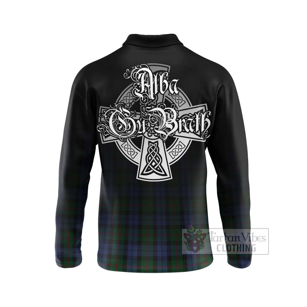 Tartan Vibes Clothing Baird Tartan Long Sleeve Polo Shirt Featuring Alba Gu Brath Family Crest Celtic Inspired