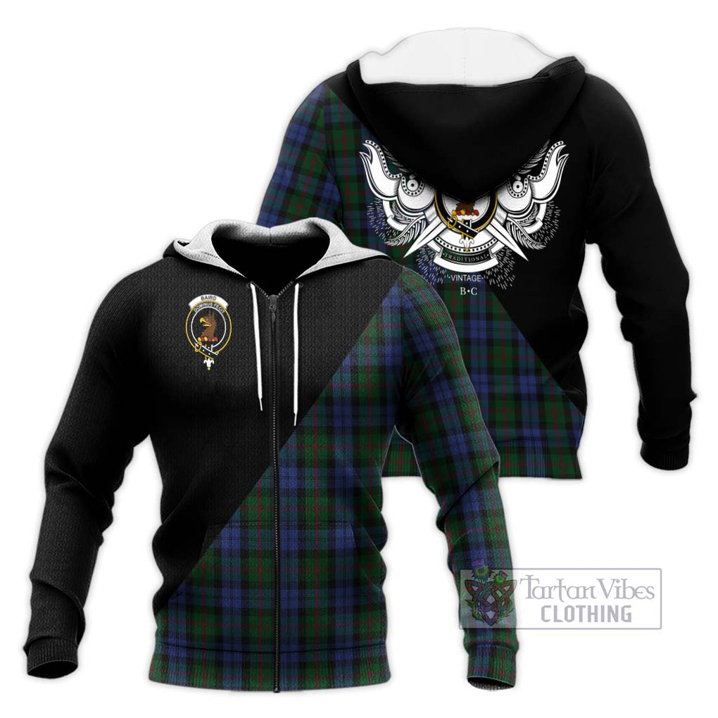 Baird Tartan Knitted Hoodie with Family Crest and Military Logo Style Unisex Knitted Zip Hoodie - Tartanvibesclothing Shop