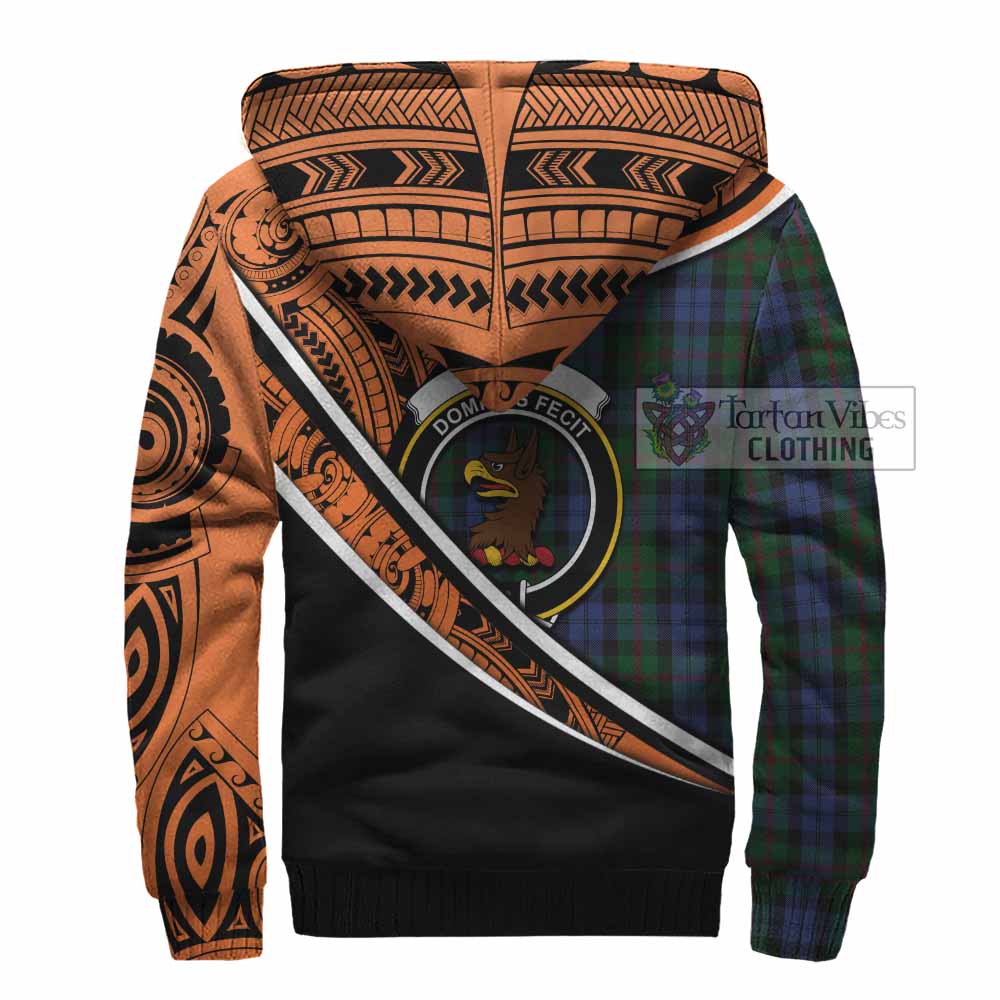 Tartan Vibes Clothing Baird Crest Tartan Sherpa Hoodie with Maori Tattoo Style - Orange Version