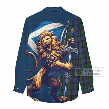 Baird Tartan Family Crest Women's Casual Shirt with Scottish Majestic Lion