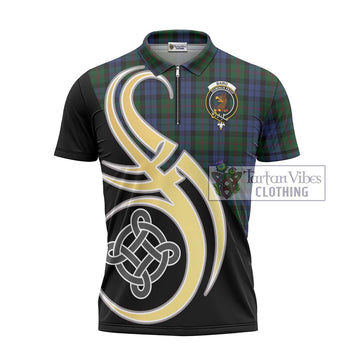 Baird Tartan Zipper Polo Shirt with Family Crest and Celtic Symbol Style