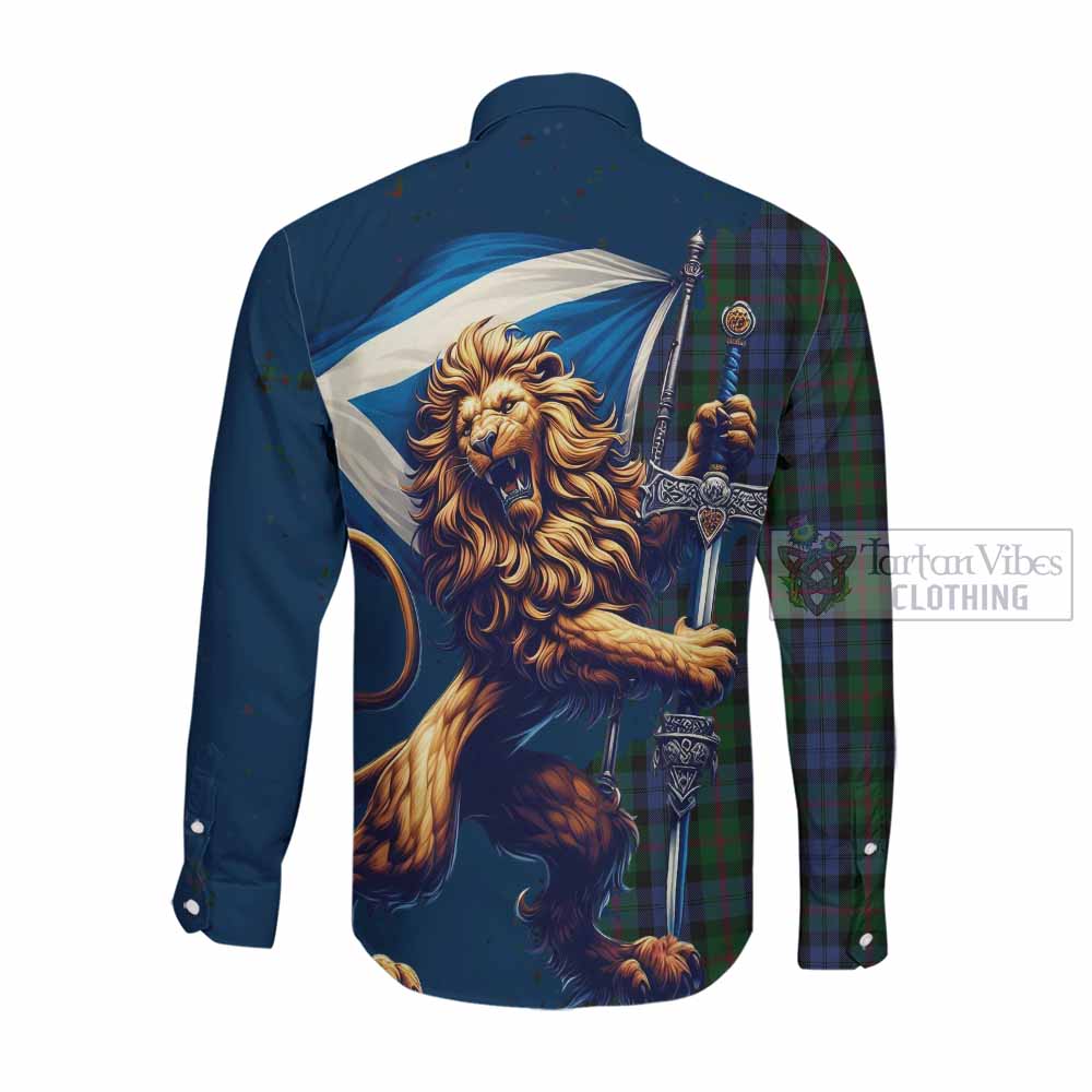 Tartan Vibes Clothing Baird Tartan Family Crest Long Sleeve Button Shirt with Scottish Majestic Lion