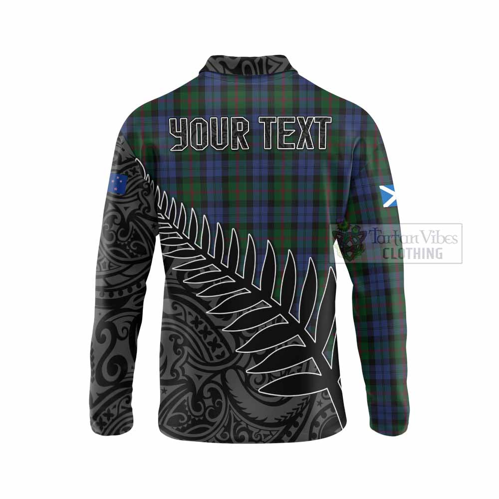 Tartan Vibes Clothing Baird Crest Tartan Long Sleeve Polo Shirt with New Zealand Silver Fern Half Style