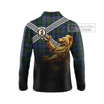 Baird Crest Tartan Long Sleeve Polo Shirt with Golden Lion Emblem Celtic Style - Tartan Vibes Clothing