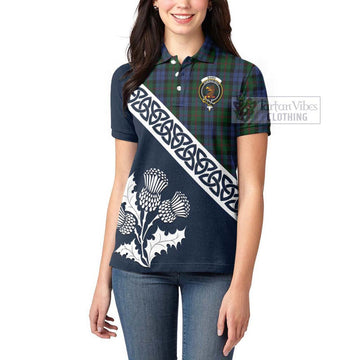 Baird Tartan Women's Polo Shirt Featuring Thistle and Scotland Map