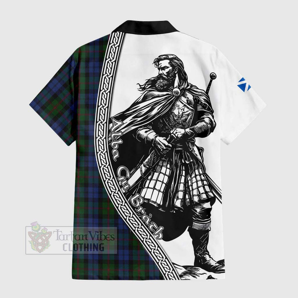 Tartan Vibes Clothing Baird Tartan Clan Crest Short Sleeve Button Shirt with Highlander Warrior Celtic Style