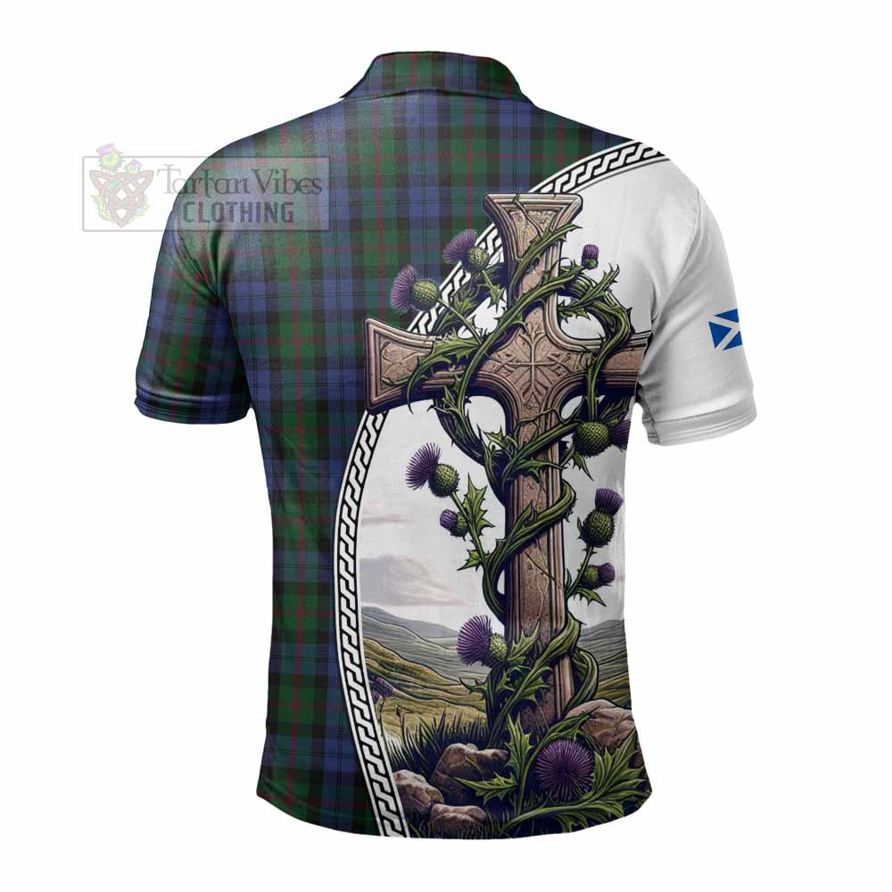 Tartan Vibes Clothing Baird Tartan Polo Shirt with Family Crest and St. Andrew's Cross Accented by Thistle Vines