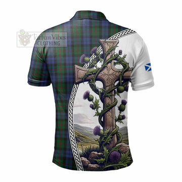 Baird Tartan Polo Shirt with Family Crest and St. Andrew's Cross Accented by Thistle Vines