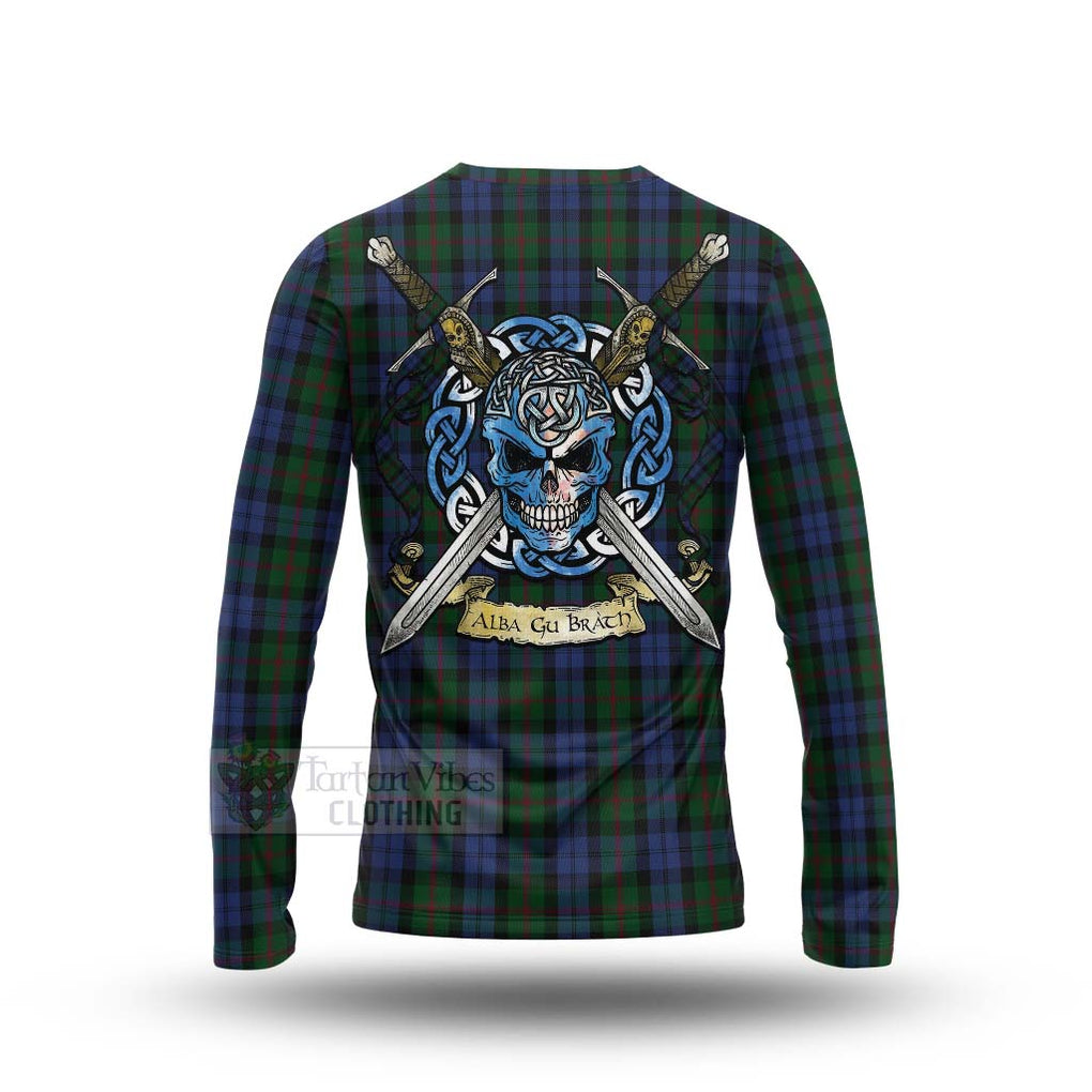 Tartan Vibes Clothing Baird Tartan Long Sleeve T-Shirt with Family Crest Celtic Skull Style