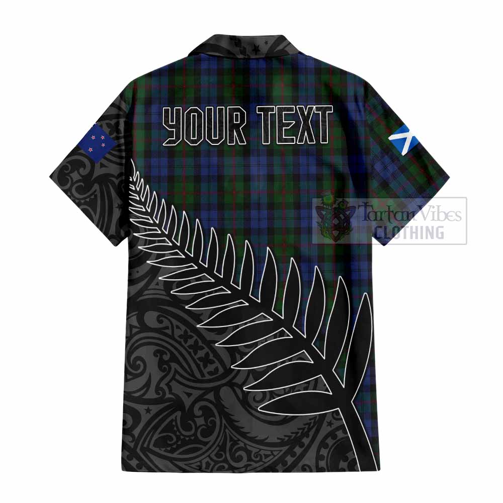 Tartan Vibes Clothing Baird Crest Tartan Short Sleeve Button Shirt with New Zealand Silver Fern Half Style