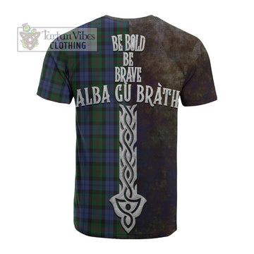 Baird Tartan Family Crest Cotton T-shirt Alba Gu Brath Be Brave Lion Ancient Style - Tartan Vibes Clothing