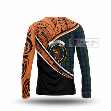 Baird Crest Tartan Long Sleeve T-Shirt with Polynesian Vibes Style - Orange Version