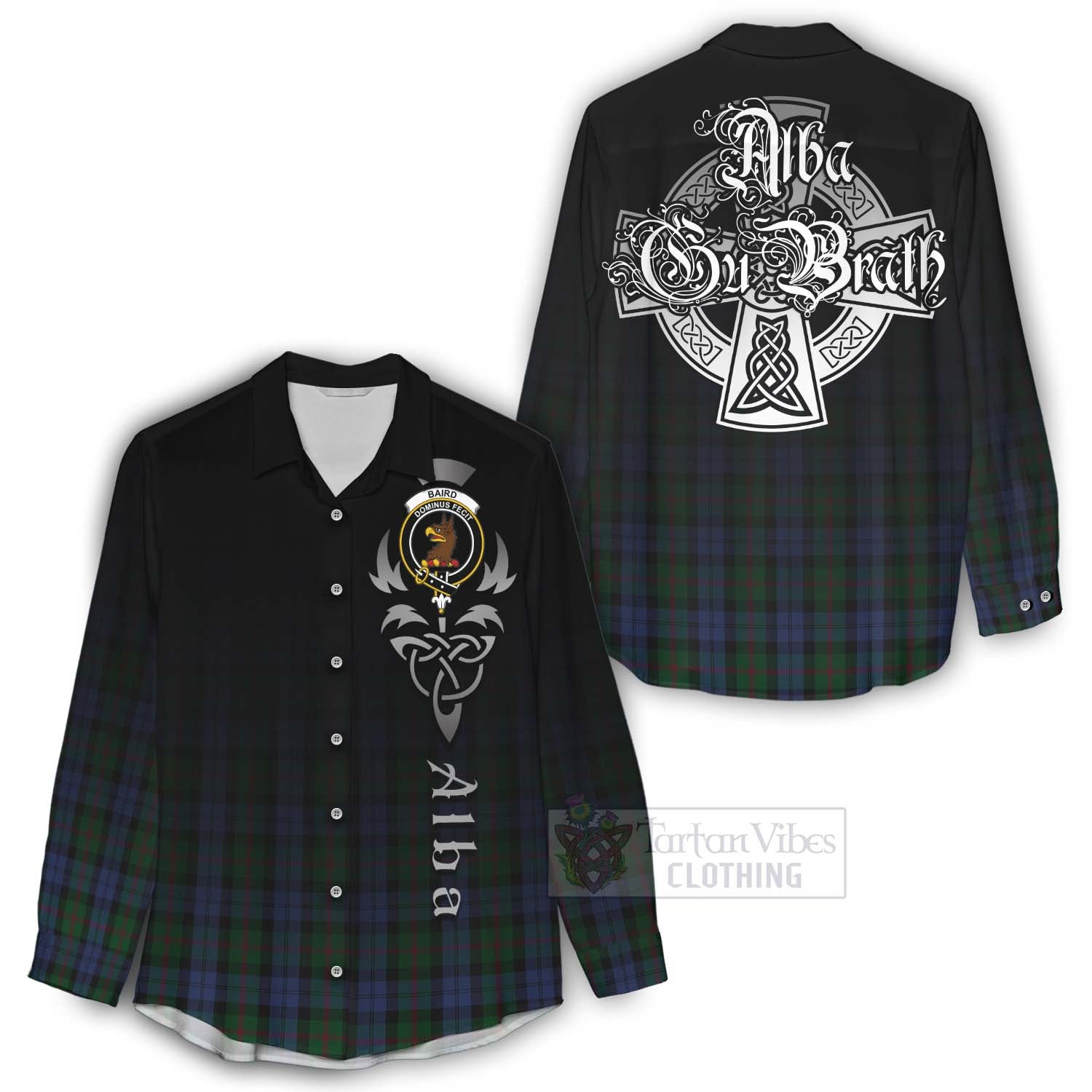 Tartan Vibes Clothing Baird Tartan Women's Casual Shirt Featuring Alba Gu Brath Family Crest Celtic Inspired