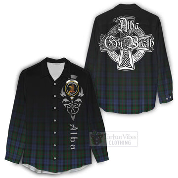 Baird Tartan Women's Casual Shirt Featuring Alba Gu Brath Family Crest Celtic Inspired