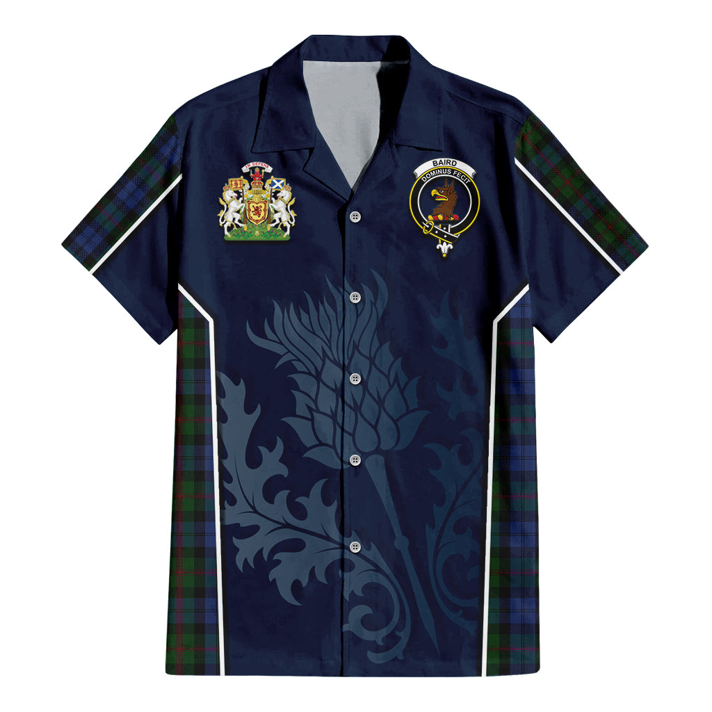 Tartan Vibes Clothing Baird Tartan Short Sleeve Button Up Shirt with Family Crest and Scottish Thistle Vibes Sport Style