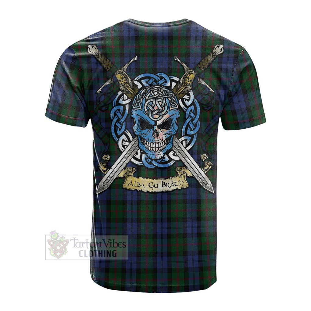 Tartan Vibes Clothing Baird Tartan Cotton T-shirt with Family Crest Celtic Skull Style