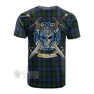 Baird Tartan Cotton T-shirt with Family Crest Celtic Skull Style