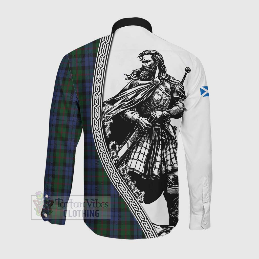 Tartan Vibes Clothing Baird Tartan Clan Crest Long Sleeve Button Shirt with Highlander Warrior Celtic Style