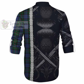 Baird Tartan Ghillie Kilt Shirt with Family Crest Cross Sword Thistle Celtic Vibes