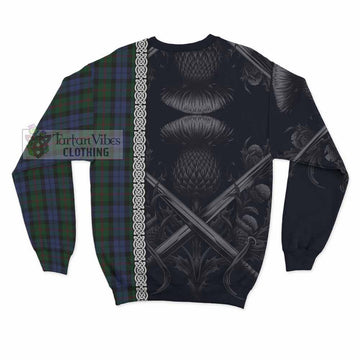 Baird Tartan Sweatshirt with Family Crest Cross Sword Thistle Celtic Vibes