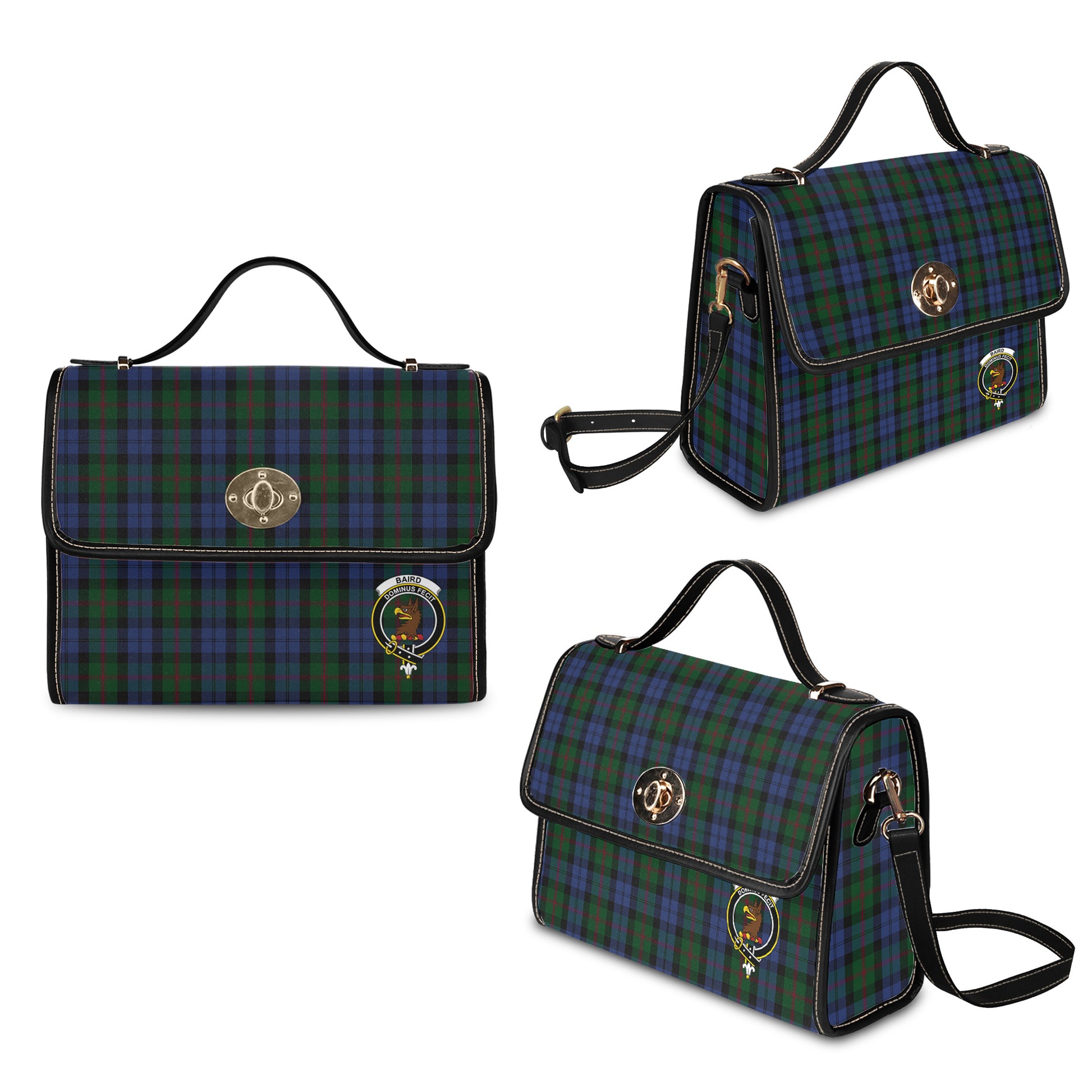 Baird Tartan Leather Strap Waterproof Canvas Bag with Family Crest - Tartanvibesclothing