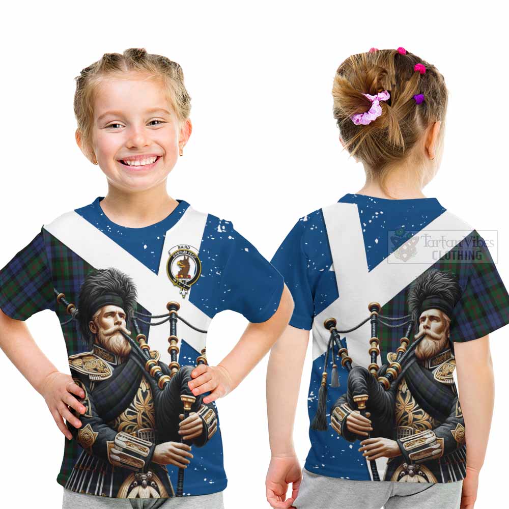 Tartan Vibes Clothing Baird Tartan Kid T-Shirt with Family Crest Scottish Bagpiper Vibes