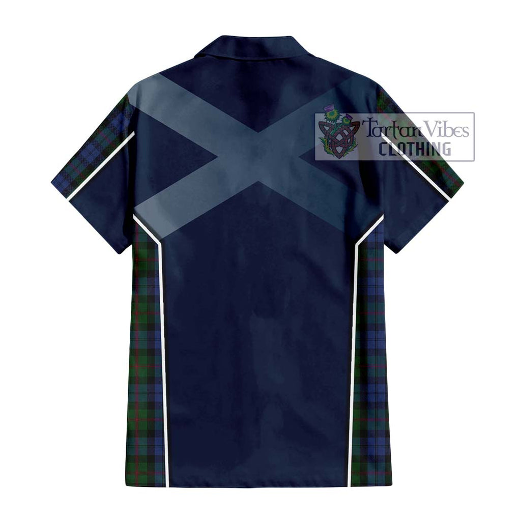 Baird Tartan Short Sleeve Button Shirt with Family Crest and Lion Rampant Vibes Sport Style - Tartan Vibes Clothing