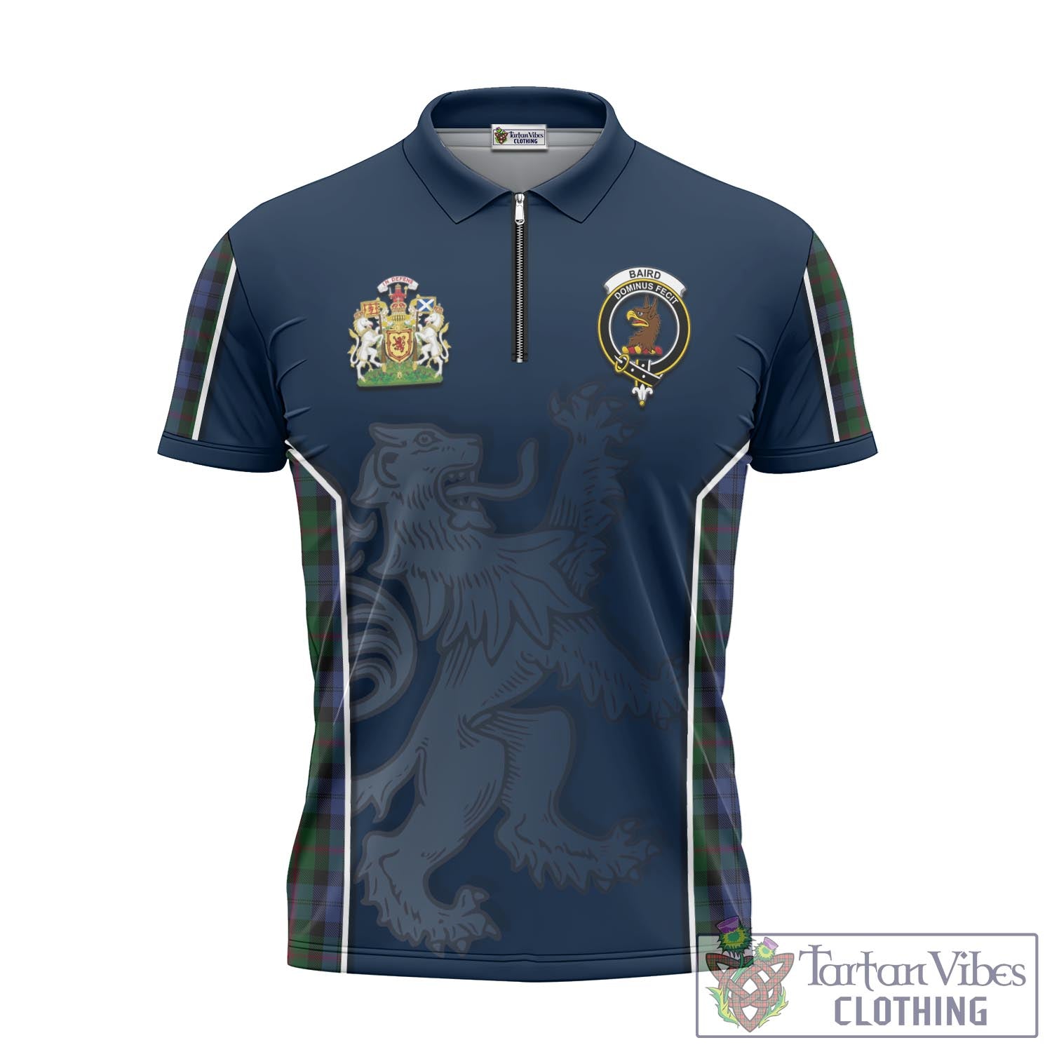 Tartan Vibes Clothing Baird Tartan Zipper Polo Shirt with Family Crest and Lion Rampant Vibes Sport Style