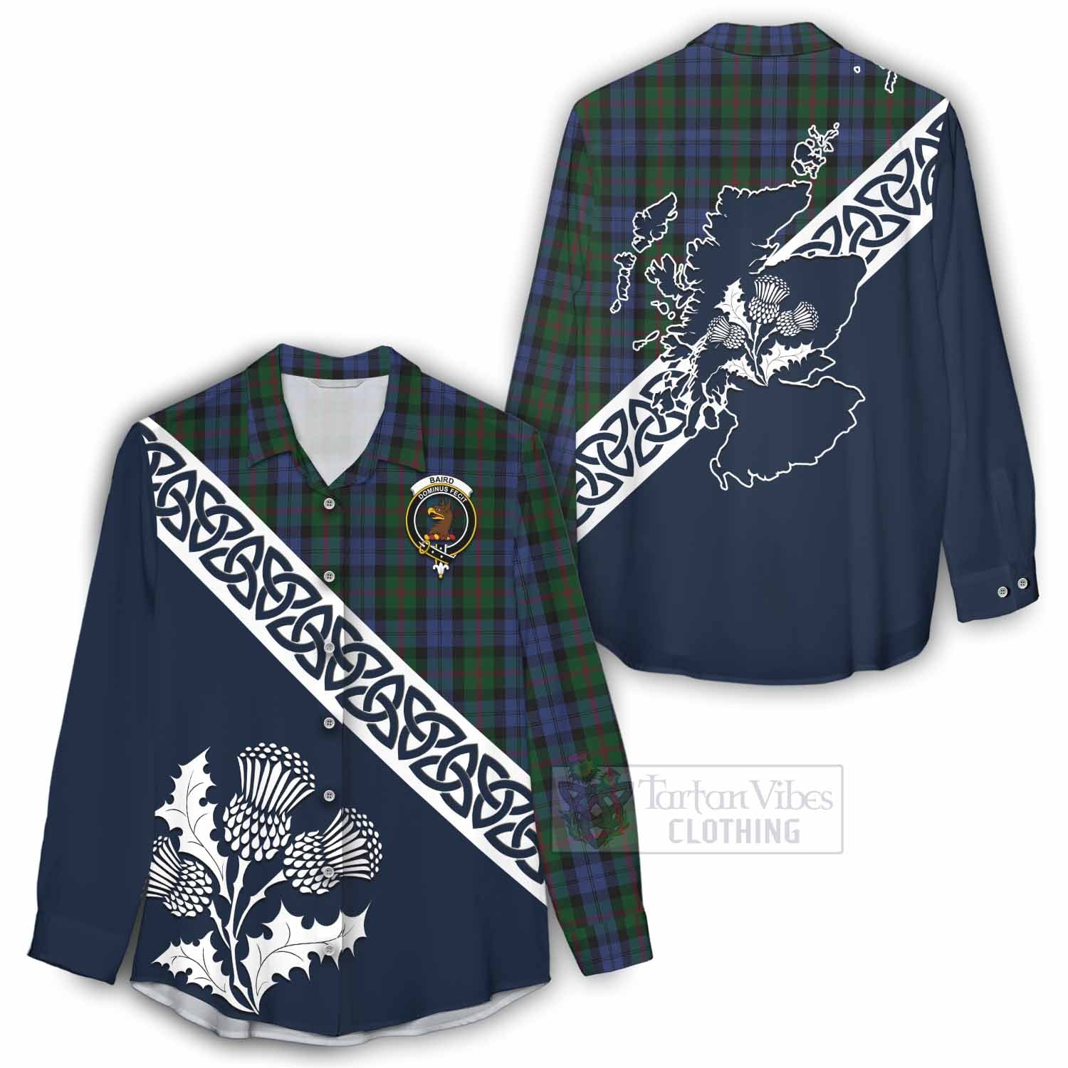 Tartan Vibes Clothing Baird Tartan Women's Casual Shirt Featuring Thistle and Scotland Map