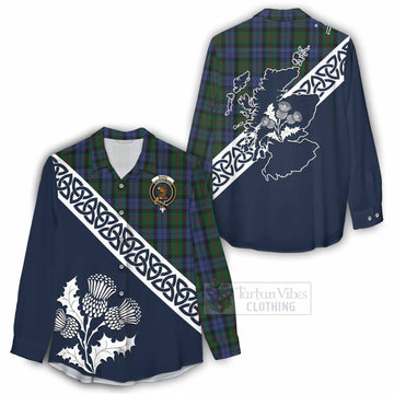 Baird Tartan Women's Casual Shirt Featuring Thistle and Scotland Map