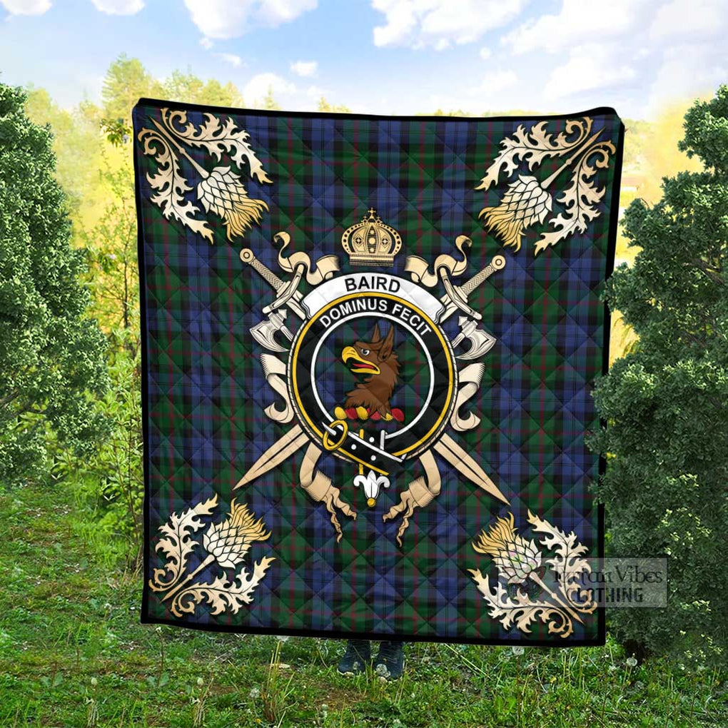 Tartan Vibes Clothing Baird Tartan Quilt with Family Crest and Scottish Golden Courage Shield