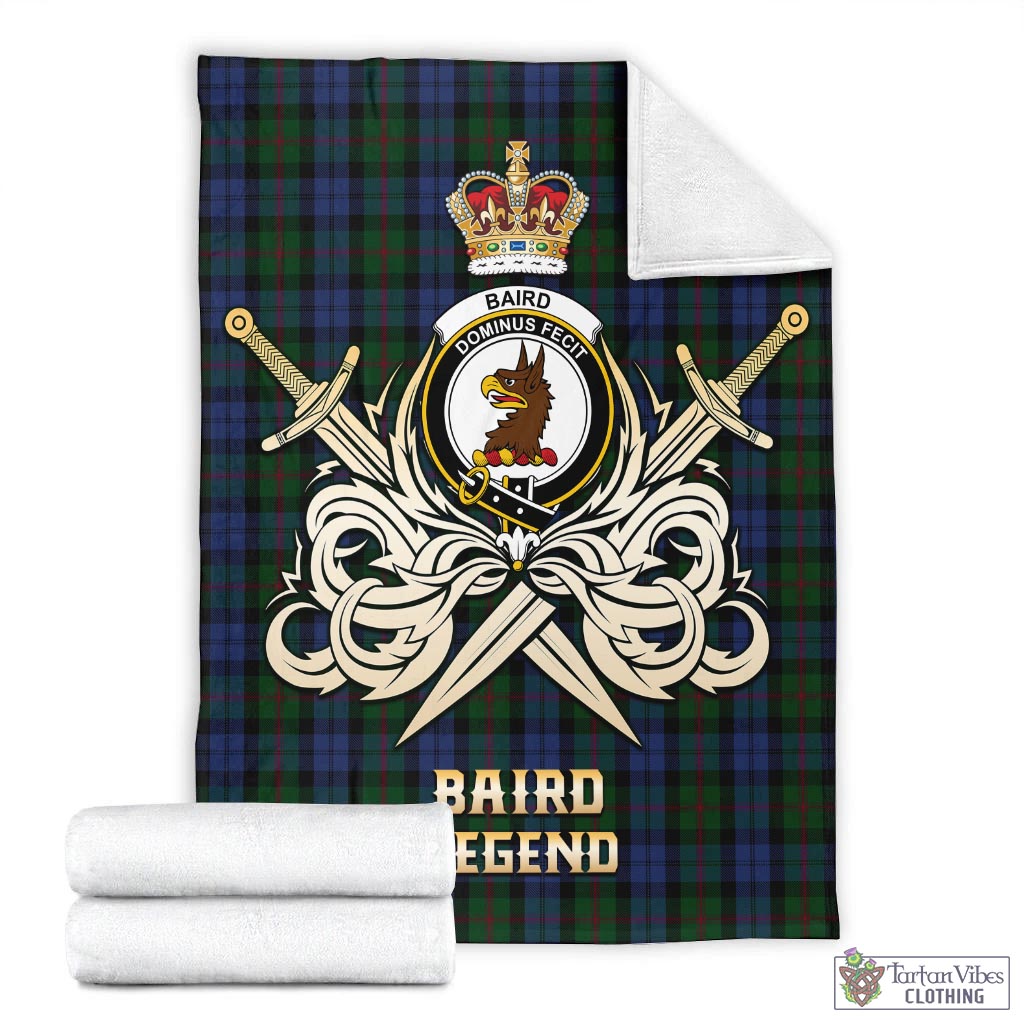 Tartan Vibes Clothing Baird Tartan Blanket with Clan Crest and the Golden Sword of Courageous Legacy