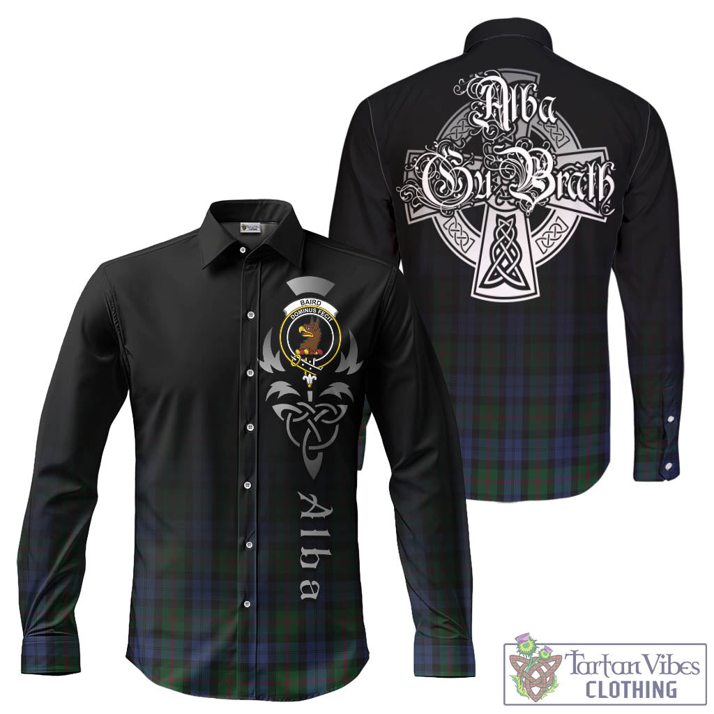 Tartan Vibes Clothing Baird Tartan Long Sleeve Button Up Featuring Alba Gu Brath Family Crest Celtic Inspired