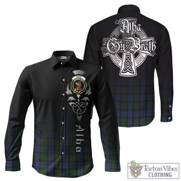 Baird Tartan Long Sleeve Button Up Featuring Alba Gu Brath Family Crest Celtic Inspired