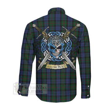 Baird Tartan Long Sleeve Button Shirt with Family Crest Celtic Skull Style