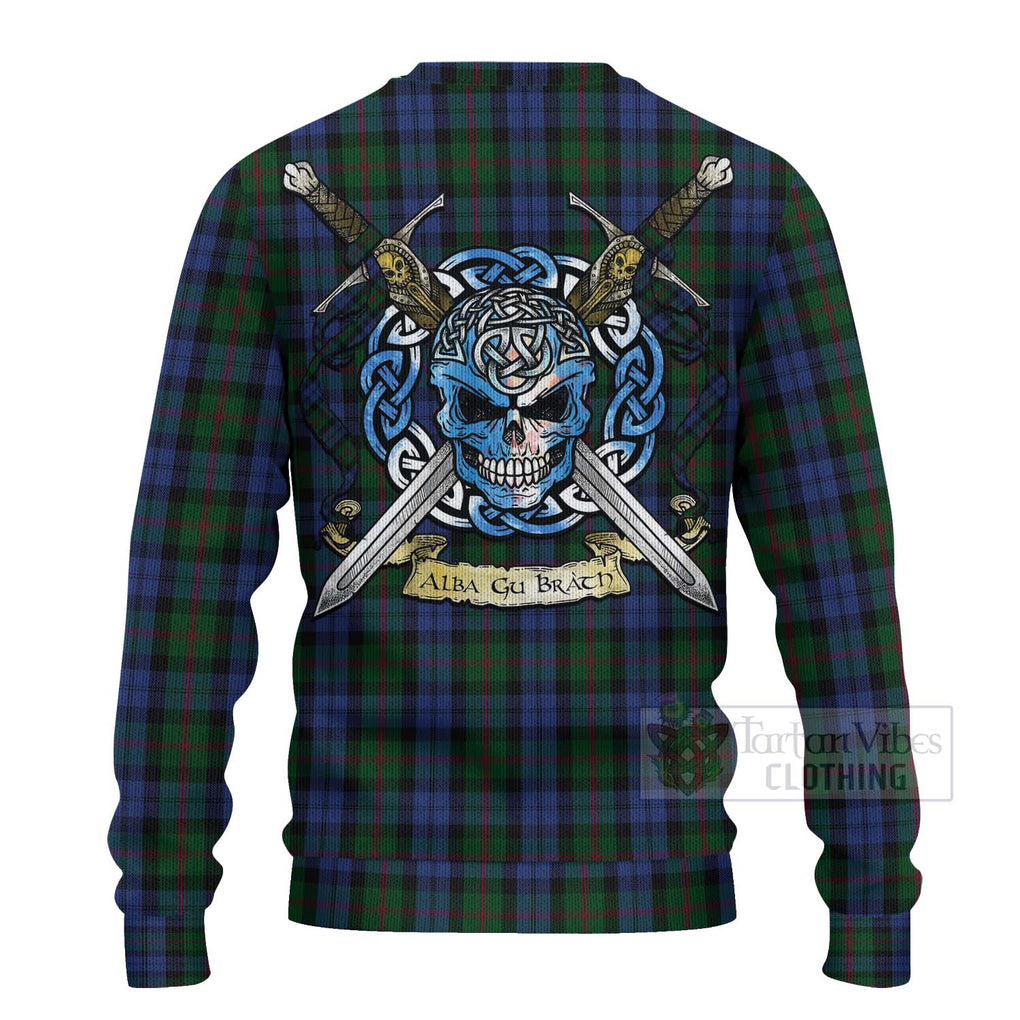 Tartan Vibes Clothing Baird Tartan Knitted Sweater with Family Crest Celtic Skull Style