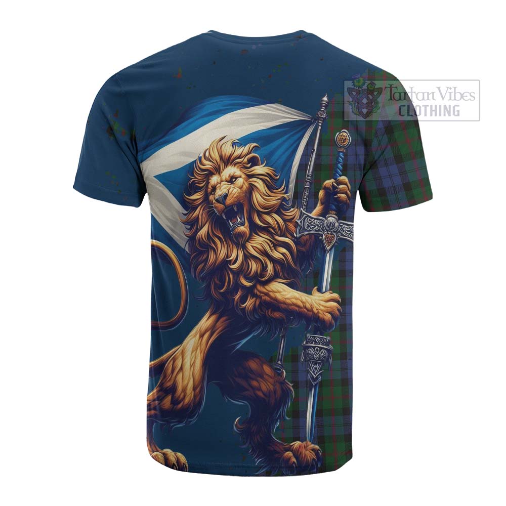 Tartan Vibes Clothing Baird Tartan Family Crest Cotton T-shirt with Scottish Majestic Lion