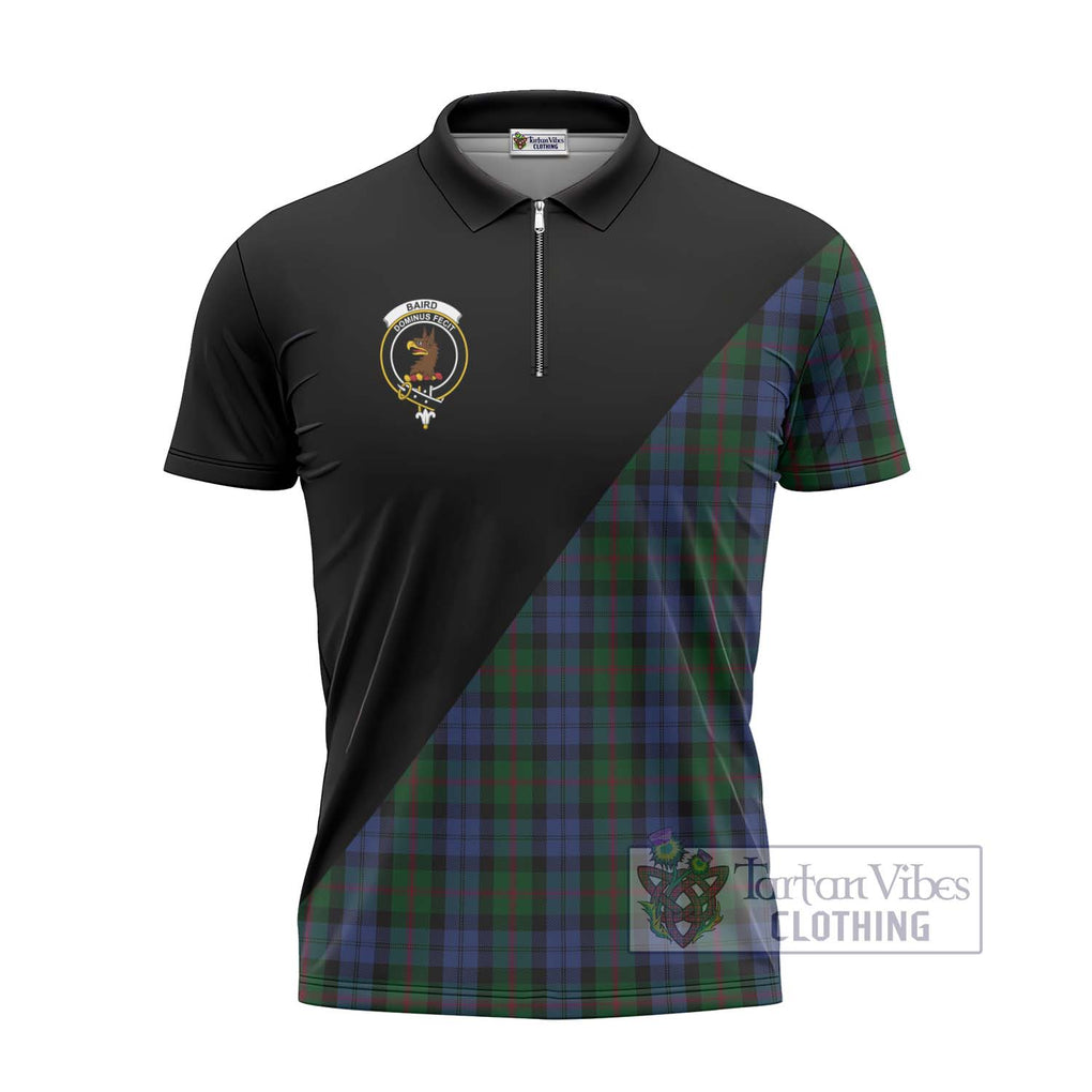 Baird Tartan Zipper Polo Shirt with Family Crest and Military Logo Style - Tartanvibesclothing Shop