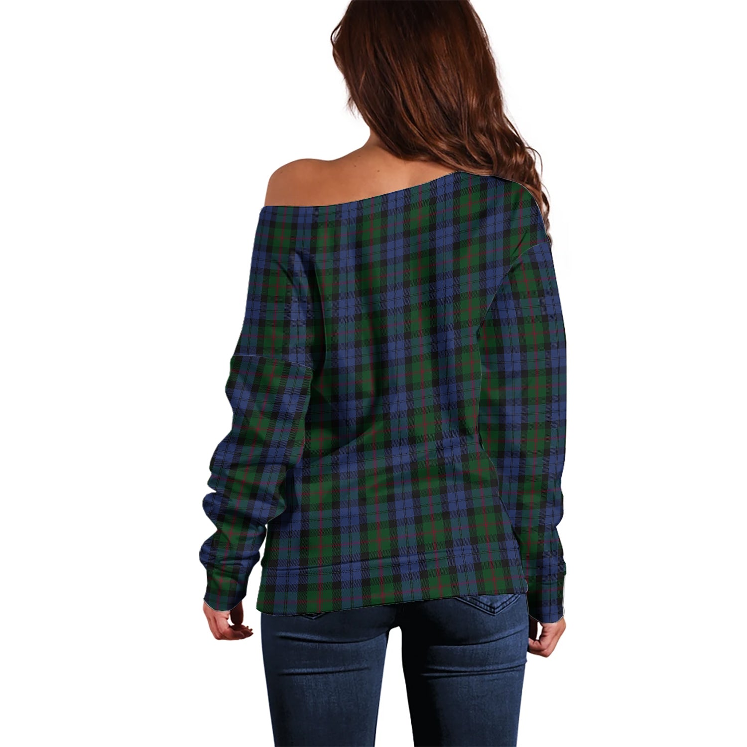 Baird Tartan Off Shoulder Women Sweater with Family Crest - Tartanvibesclothing