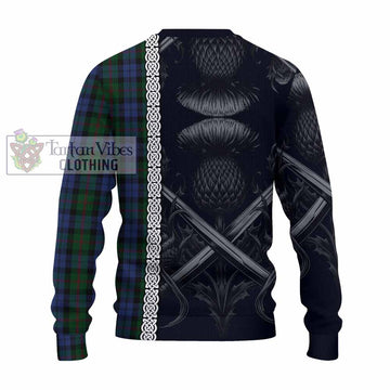 Baird Tartan Knitted Sweater with Family Crest Cross Sword Thistle Celtic Vibes