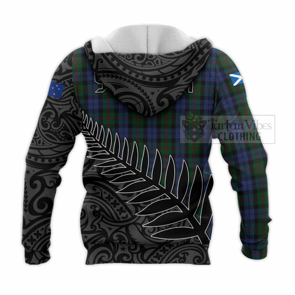 Tartan Vibes Clothing Baird Crest Tartan Knitted Hoodie with New Zealand Silver Fern Half Style