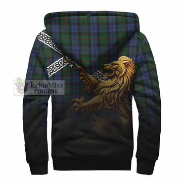 Baird Crest Tartan Sherpa Hoodie with Golden Lion Emblem Celtic Style - Tartan Vibes Clothing