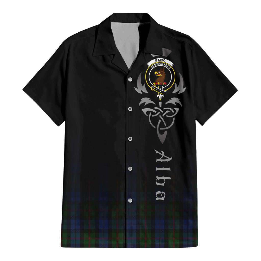 Tartan Vibes Clothing Baird Tartan Short Sleeve Button Up Featuring Alba Gu Brath Family Crest Celtic Inspired