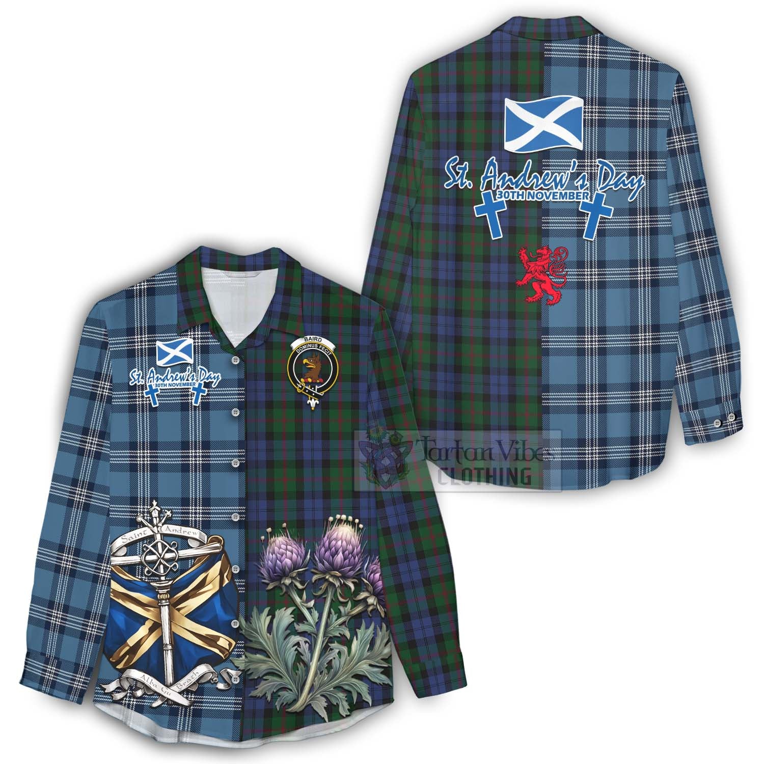 Tartan Vibes Clothing Baird Tartan Women's Casual Shirt Happy St. Andrew's Day Half Tartan Style