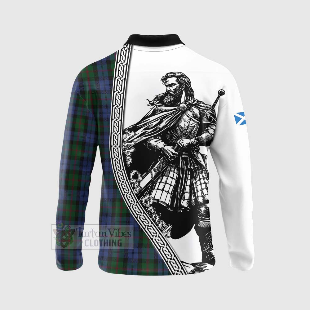 Tartan Vibes Clothing Baird Tartan Clan Crest Long Sleeve Polo Shirt with Highlander Warrior Celtic Style