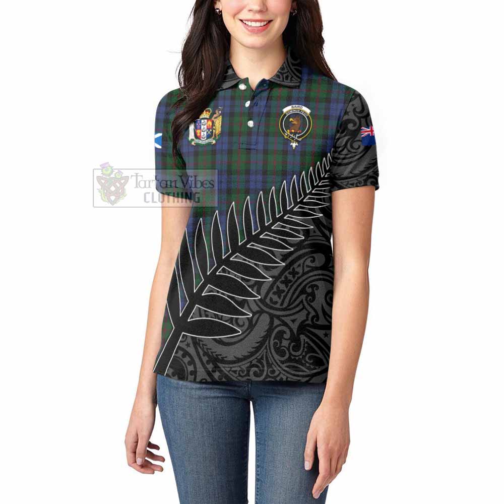 Tartan Vibes Clothing Baird Crest Tartan Women's Polo Shirt with New Zealand Silver Fern Half Style