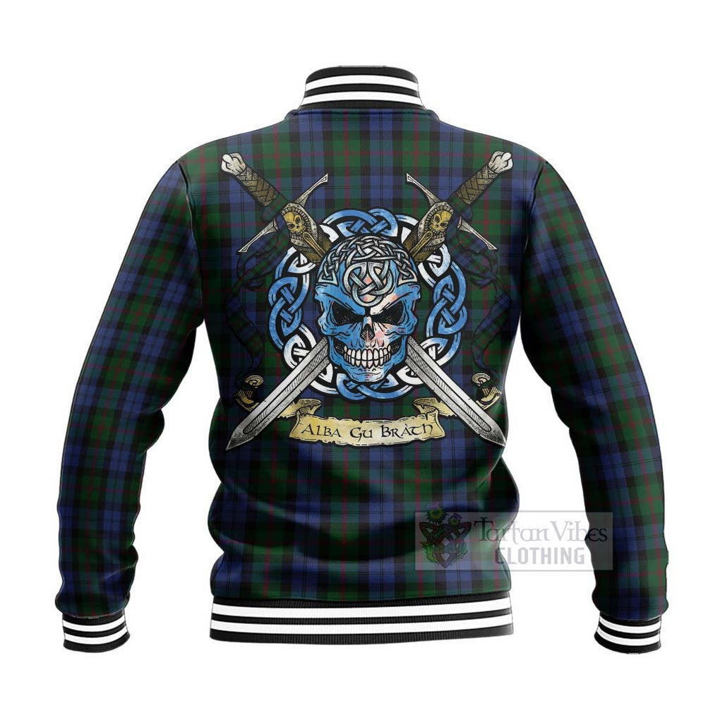 Tartan Vibes Clothing Baird Tartan Baseball Jacket with Family Crest Celtic Skull Style