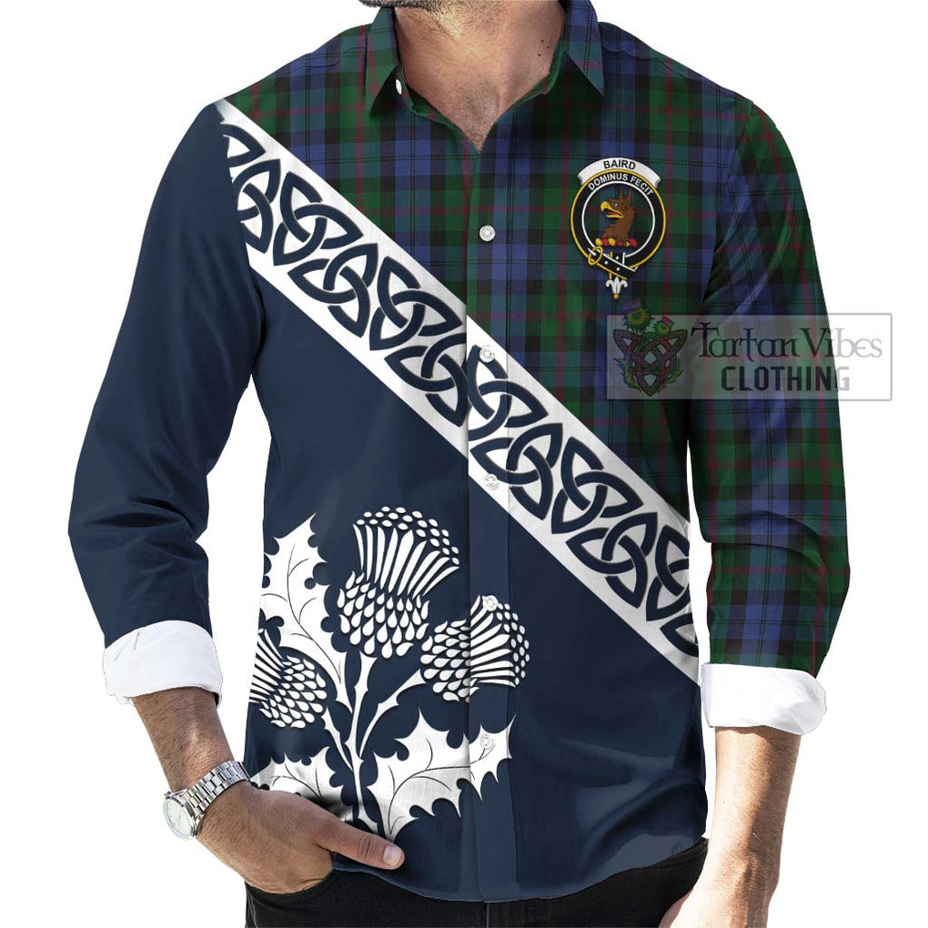 Tartan Vibes Clothing Baird Tartan Long Sleeve Button Shirt Featuring Thistle and Scotland Map