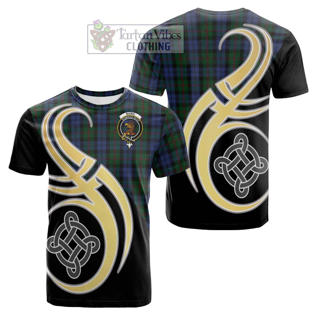 Tartan Vibes Clothing Baird Tartan Cotton T-shirt with Family Crest and Celtic Symbol Style