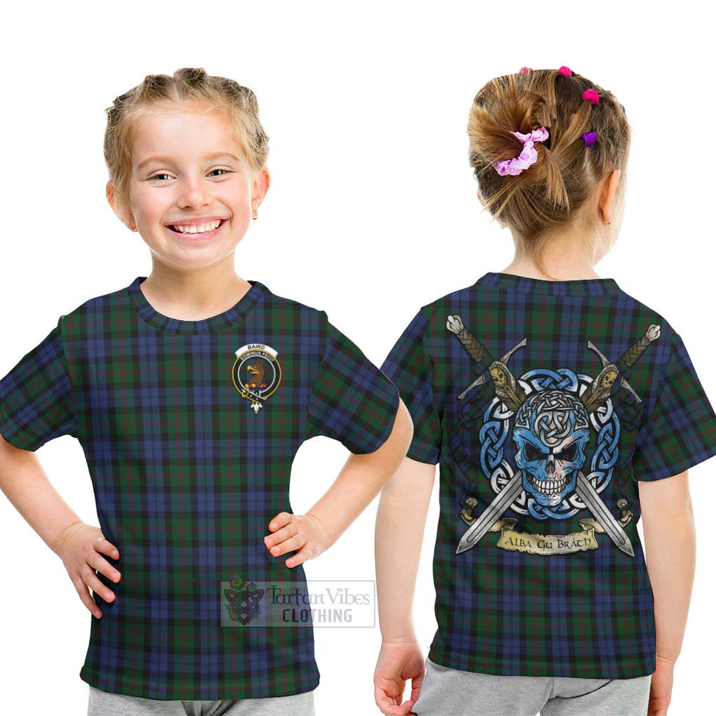 Tartan Vibes Clothing Baird Tartan Kid T-Shirt with Family Crest Celtic Skull Style